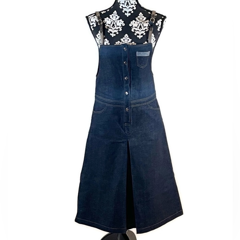 8848 Dark Blue Denim Button Down Overall Dress